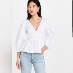 Staud Luna Peplum Blouson-Sleeve Top/Large